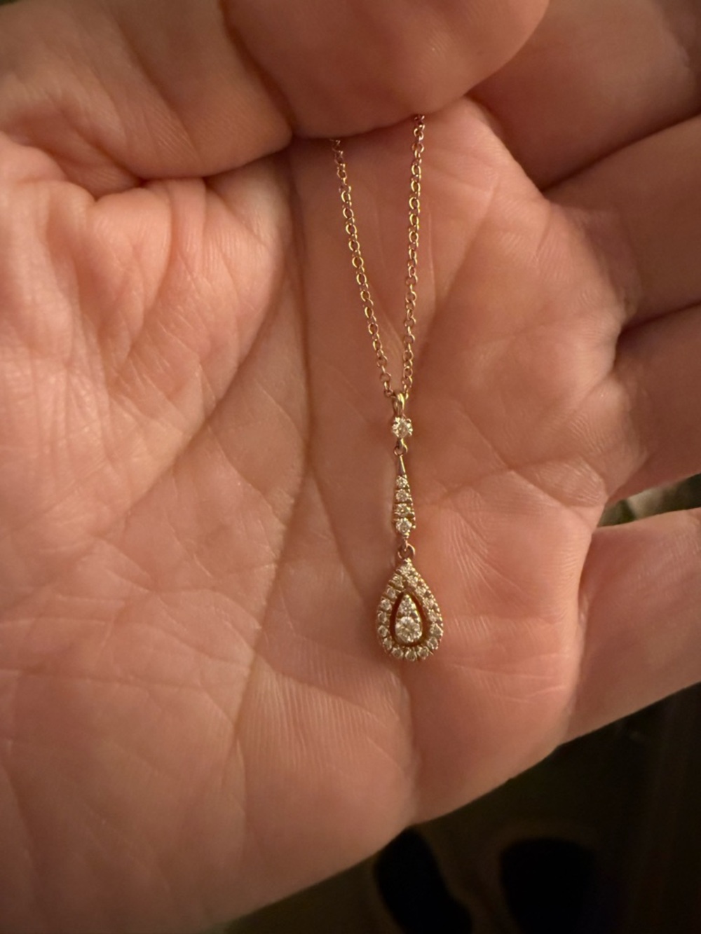 Delicate Gold Teardrop Pendant Necklace with Crystal Accents